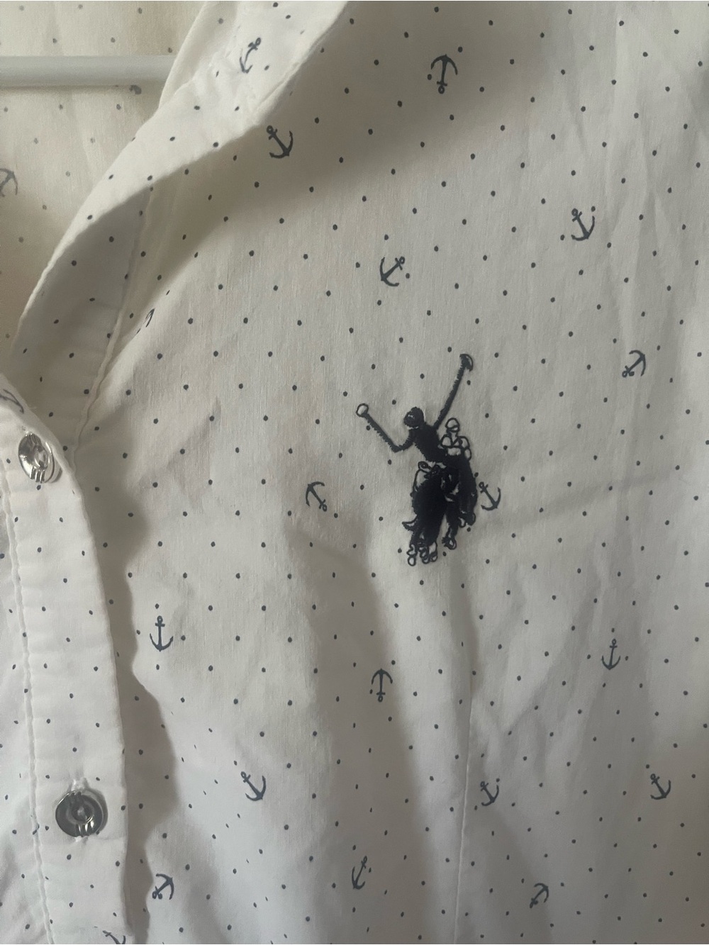 Women’s White Anchor Print Button-Up Long Sleeve Shirt Size  L - Picture 8 of 9